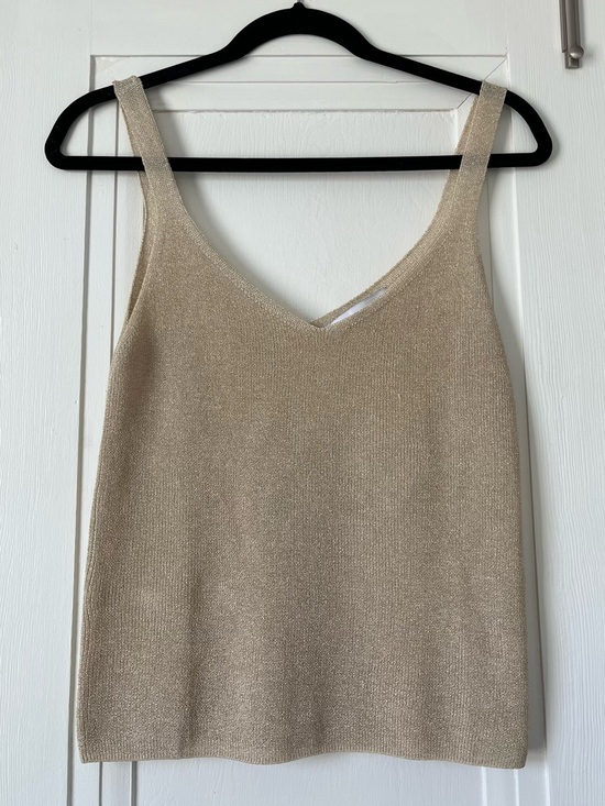 Mango Tops - Mango Metallic Gold V-Neck Knit Tank